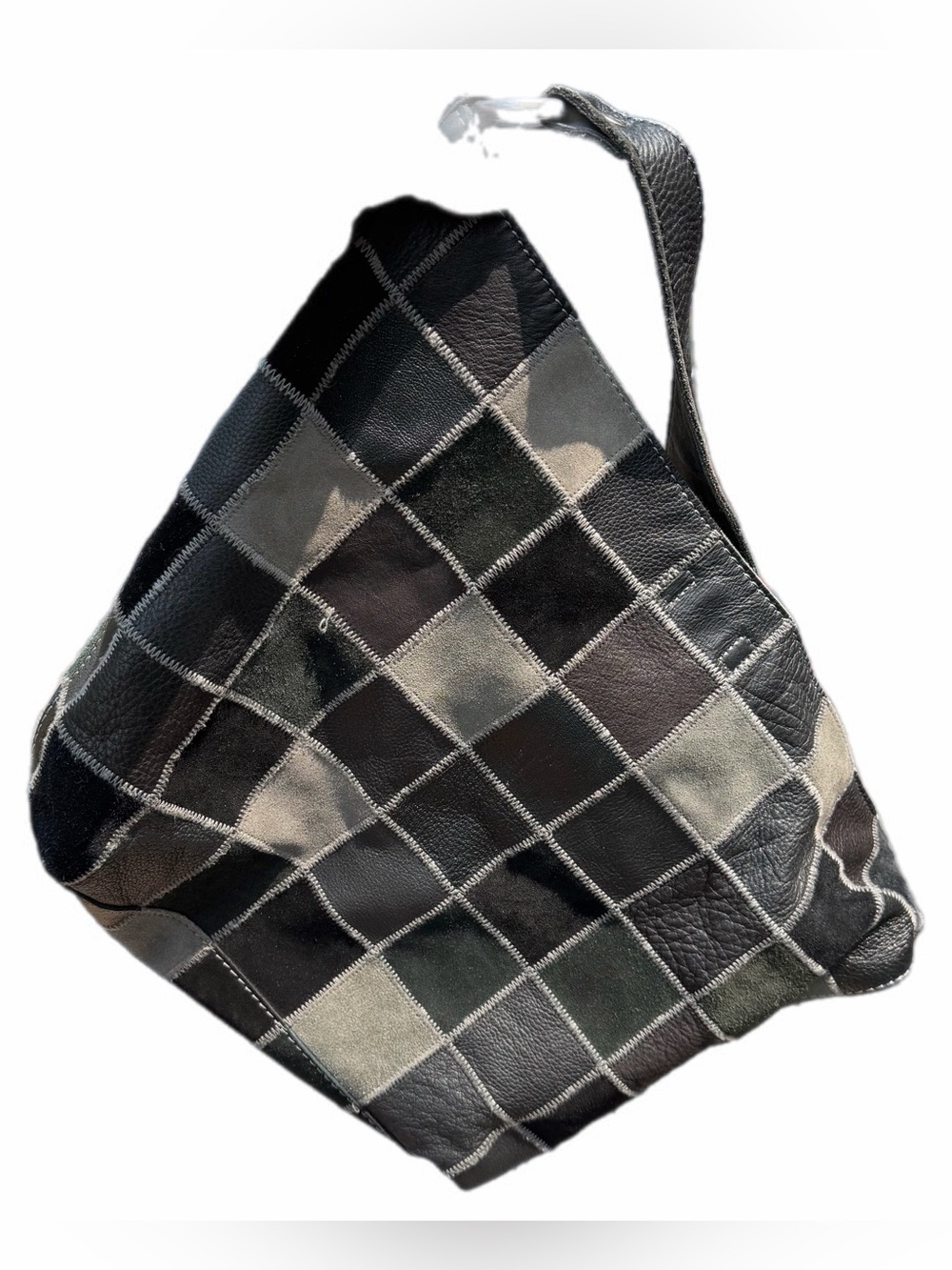 Lucky Brand Black Gray Patchwork Leather Suede Hobo Shoulder Bag Boho Y2K - Picture 8 of 13